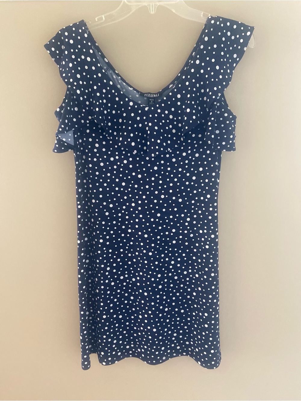 Roz & Ali Navy and White Polka Dot Ruffle Dress